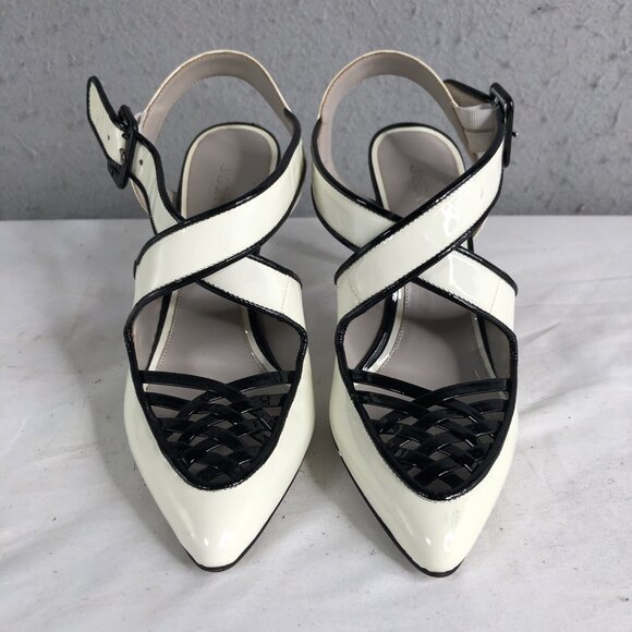 Jason Wu Shoes - Jason Wu Heels Womens 7.5 US 38 EU White Black Patent Leather Lattice Accent